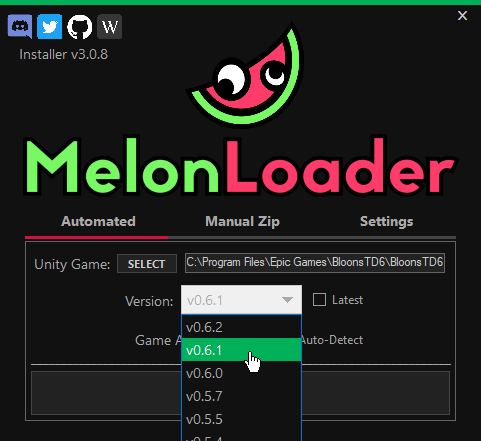 Melonloader Installer Version Select Screenshot