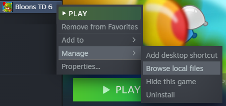 Screenshot of Steam browse local files