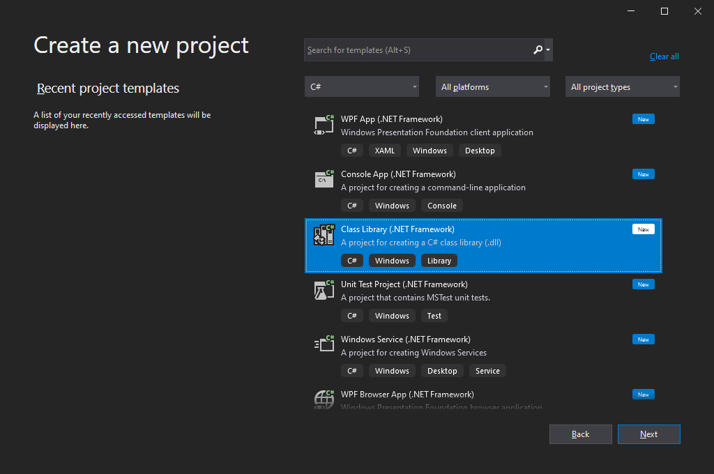 Screenshot of Visual Studio Project Creation