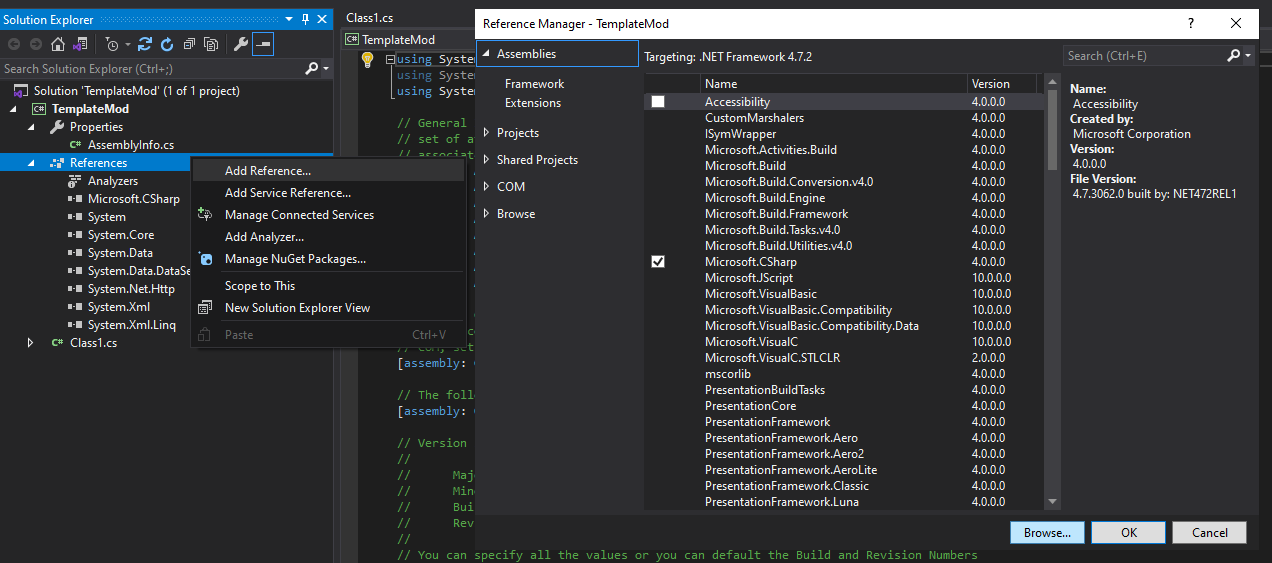 Screenshot of Visual Studio Reference Adding